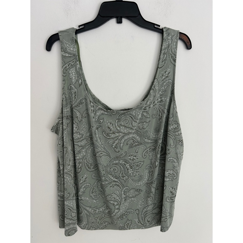 Alex Evenings Womens 3X Sage Green Paisley Glitter Tank Top Scoop Neck Blouse